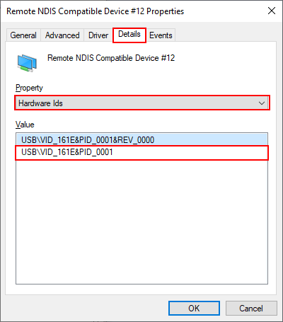 Remote NDIS compatible device has the correct hardware ID.